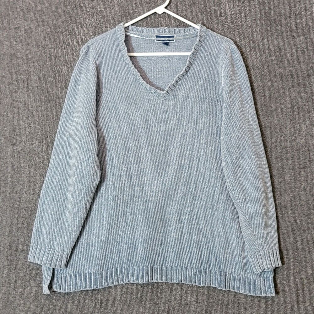 Karen Scott Sweater Womens 3X Blue V Neck Long Sleeve Chenille Pullover